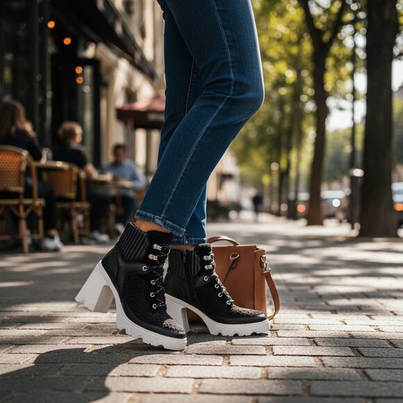 Sorel Brex Heel Cozy Lace Bootie Womens 5.5 Black Leather Faux Shearling - Picture 3 of 11